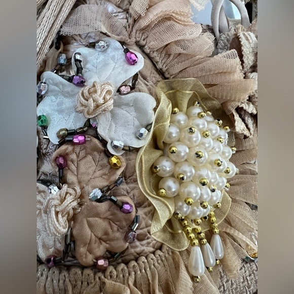 Elegant Floral Embellished Beige & Tan Handbag NWT - Picture 9 of 13
